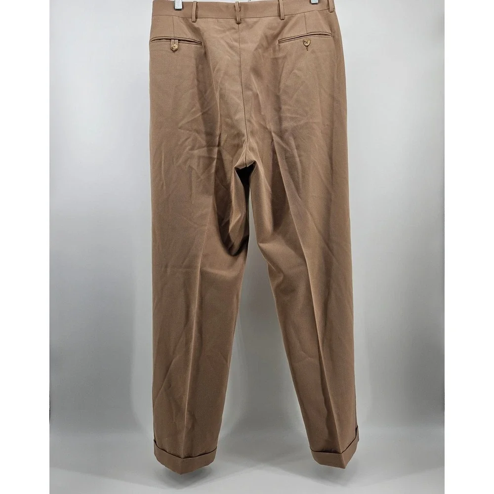 VTG Polo Ralph Lauren Dress Pants Mens 36 Tan Wool Double Pleated Italy Cuffed